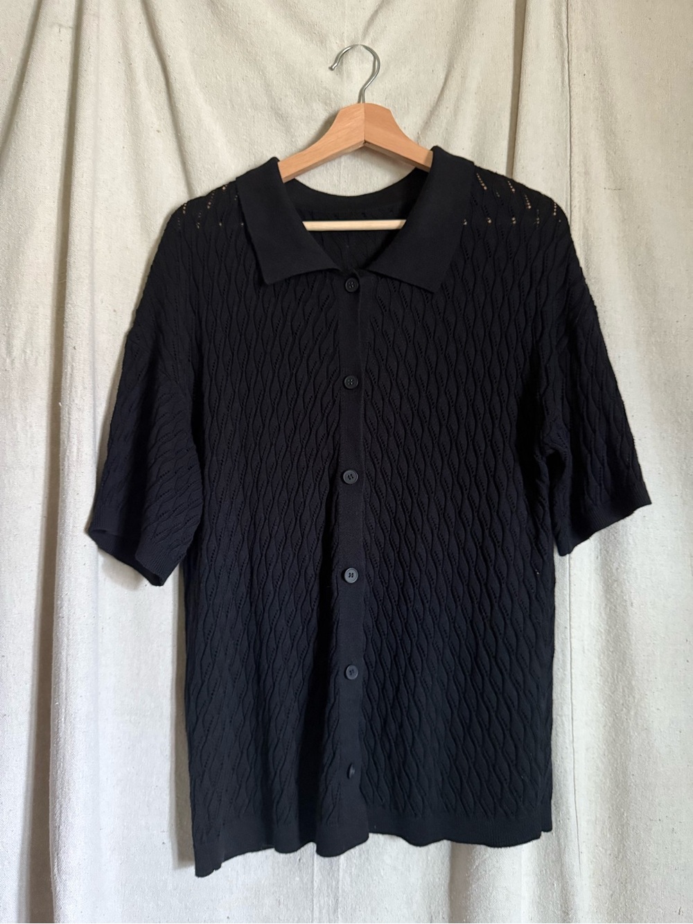 Women's Black Short-Sleeve Button Cardigan Sweater